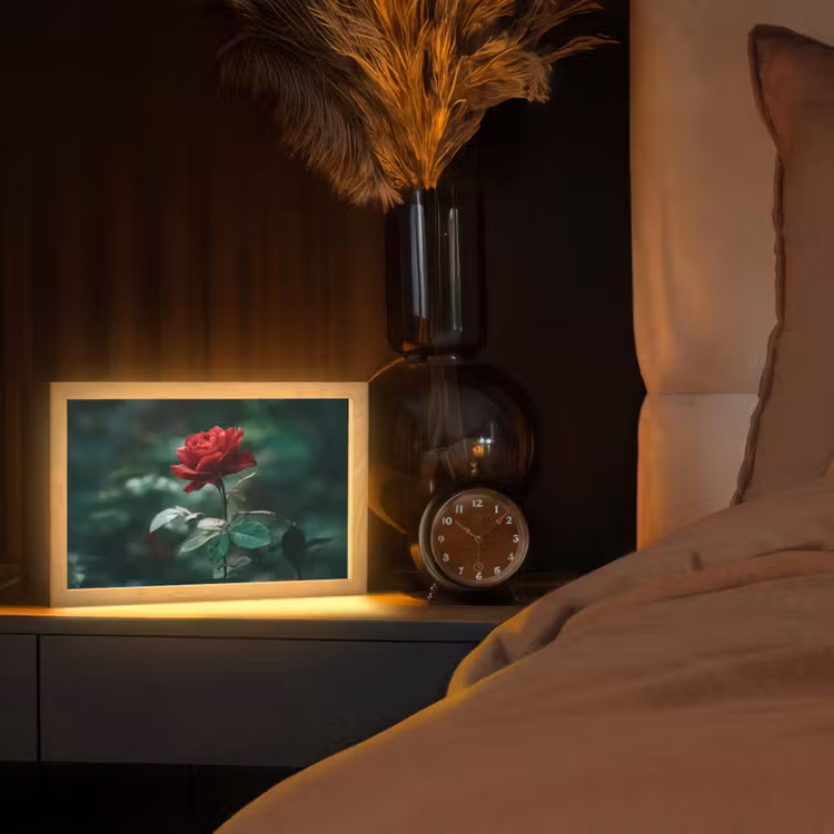 Roos - Bladeren - Dieprood Light Box met kabel (Tafellamp) klein -sfeer1