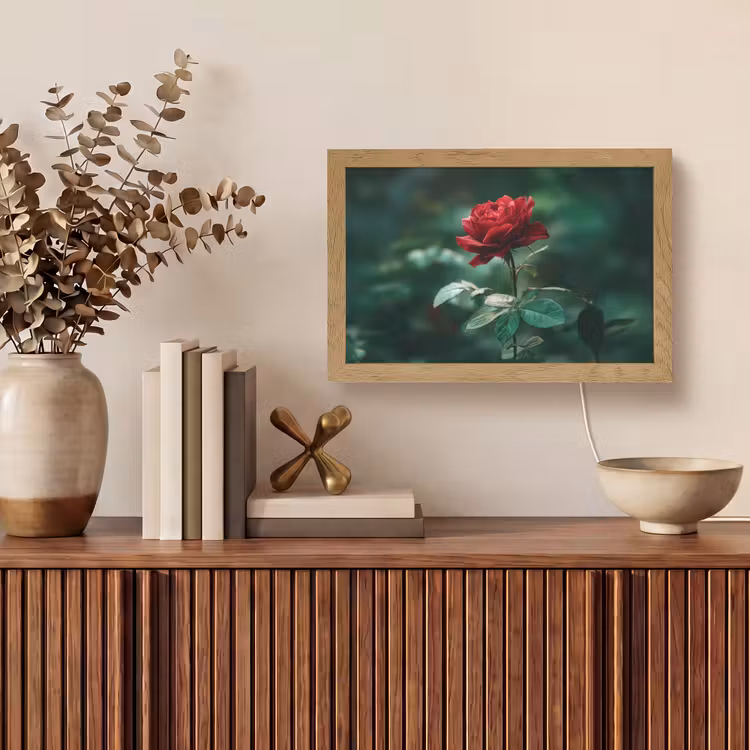 Roos - Bladeren - Dieprood Light Box met kabel (Tafellamp) klein -sfeer2