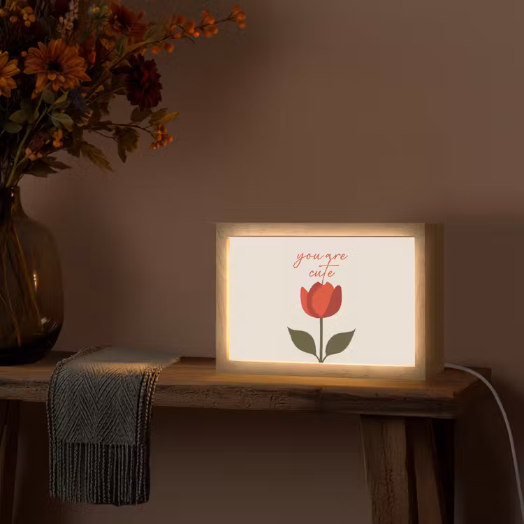 Roos - Rood - Bloem - Valentijn Light Box met kabel (Tafellamp) klein -sfeer4