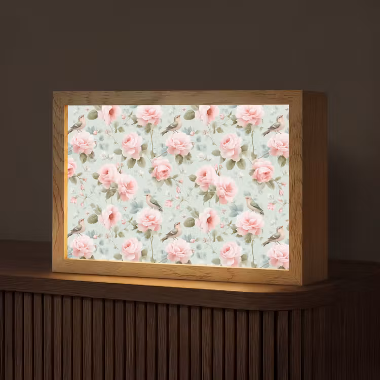 Rozen - Vogels - Pastel - Kleurrijk Light Box met kabel (Tafellamp) klein 924 -z3d_website