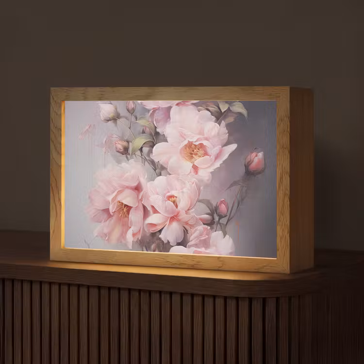 Rozen - Bloemen - Roze - Kunst - Watercolor Light Box met kabel (Tafellamp) klein -z3d_website