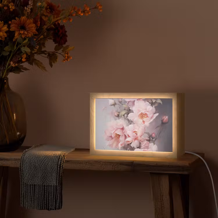 Rozen - Bloemen - Roze - Kunst - Watercolor Light Box met kabel (Tafellamp) klein -sfeer4