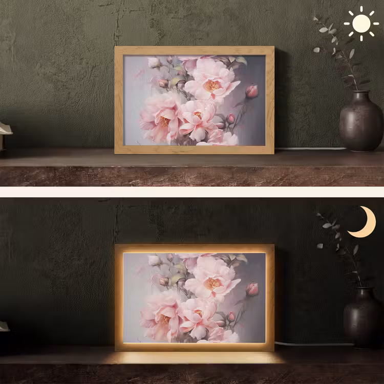 Rozen - Bloemen - Roze - Kunst - Watercolor Light Box met kabel (Tafellamp) klein -sfeer3