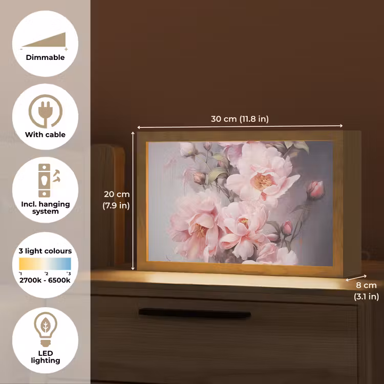 Rozen - Bloemen - Roze - Kunst - Watercolor Light Box met kabel (Tafellamp) klein -USP_EN