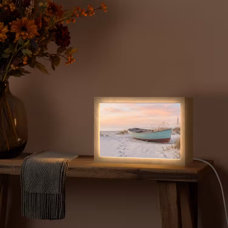 Rustiek - Roeiboot - Zandstrand Light Box met kabel (Tafellamp) klein -sfeer4