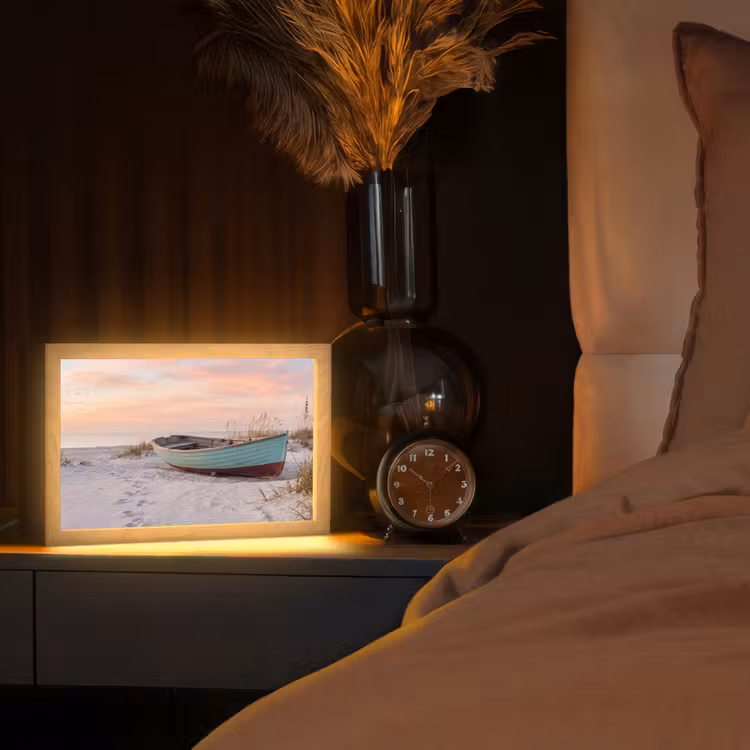 Rustiek - Roeiboot - Zandstrand Light Box met kabel (Tafellamp) klein -sfeer1