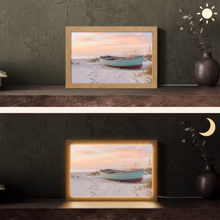 Rustiek - Roeiboot - Zandstrand Light Box met kabel (Tafellamp) klein -sfeer3