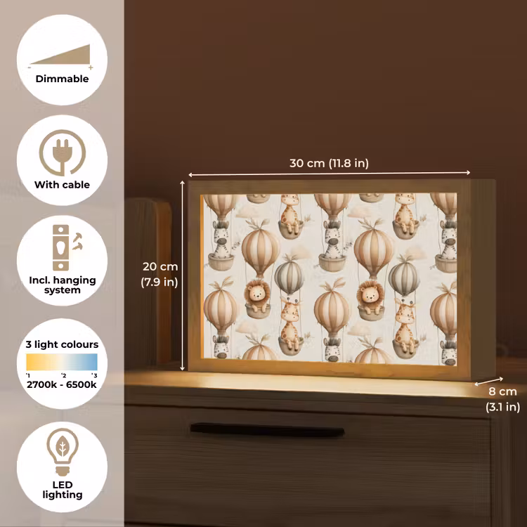 Safari - Luchtballonen - Taupe Light Box met kabel (Tafellamp) klein 924 -USP_EN