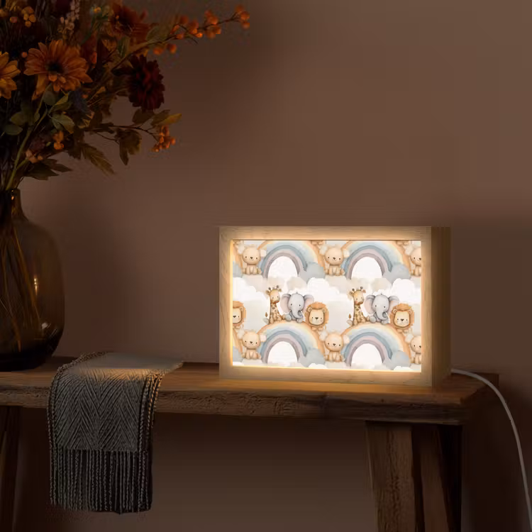 Safari - Regenboog - Kleurrijk Light Box met kabel (Tafellamp) klein 924 -sfeer4