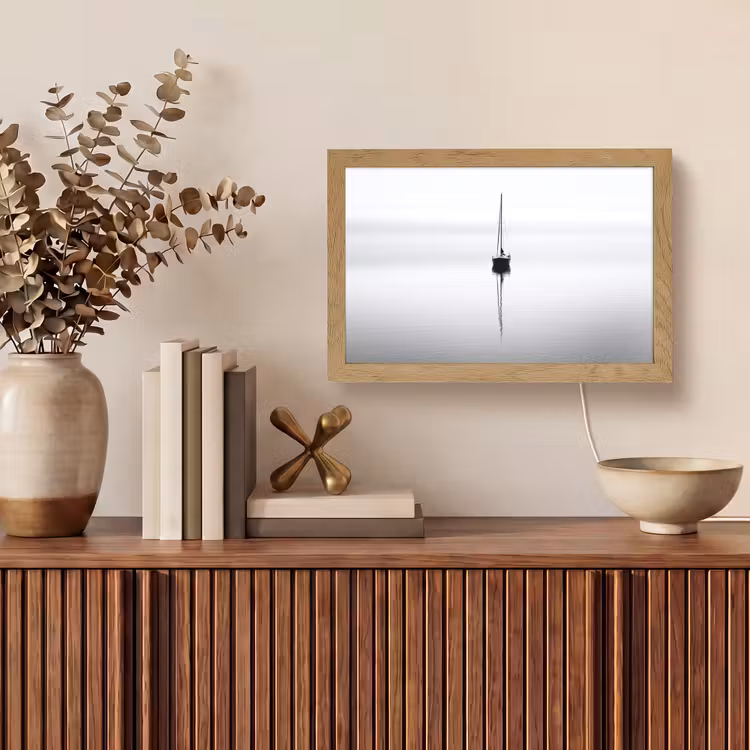 Zeilboot - Zwart - Water - Silhouet Light Box met kabel (Tafellamp) klein -sfeer2