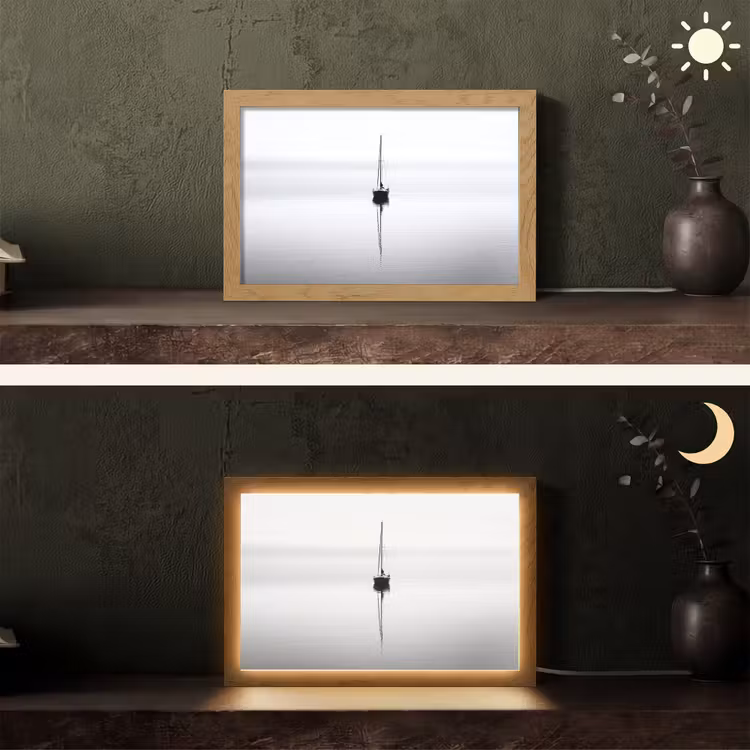 Zeilboot - Zwart - Water - Silhouet Light Box met kabel (Tafellamp) klein -sfeer3