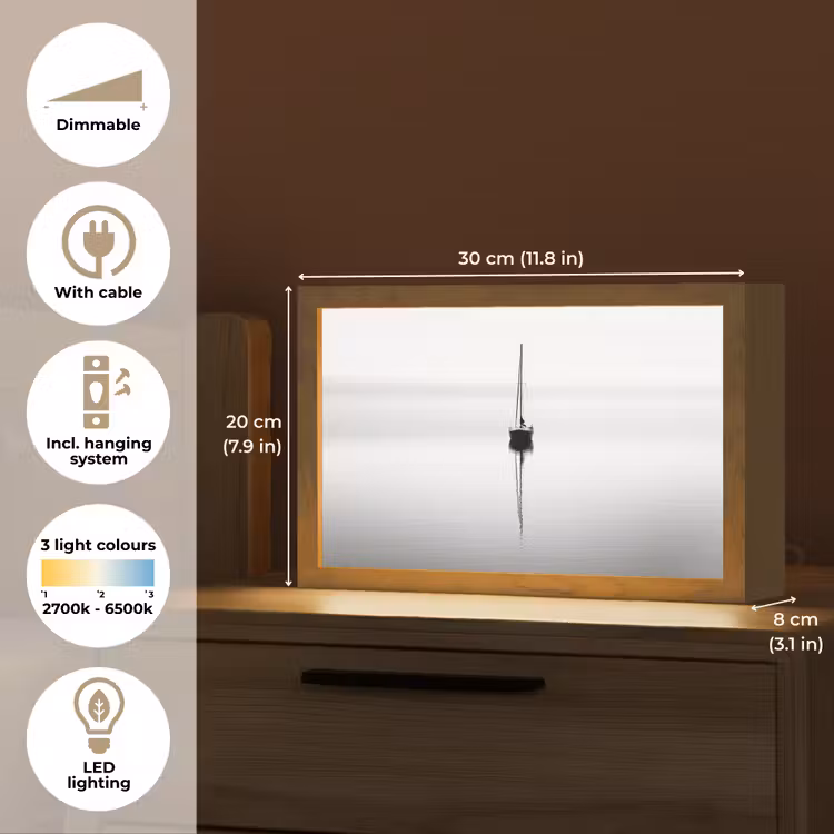 Zeilboot - Zwart - Water - Silhouet Light Box met kabel (Tafellamp) klein -USP_EN