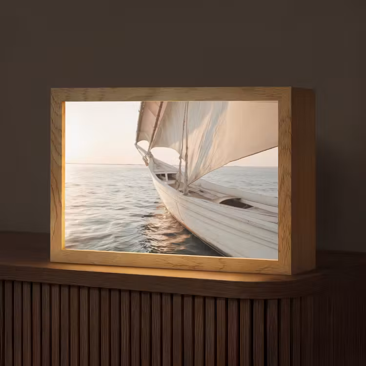 Zeilboot - Zee - Beige - Zon Light Box met kabel (Tafellamp) klein -z3d_website