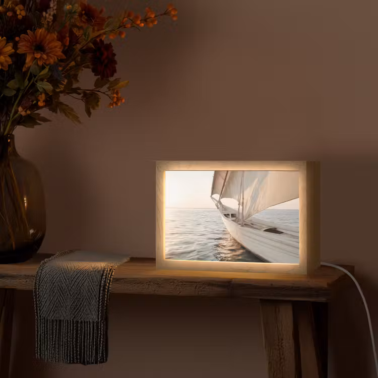 Zeilboot - Zee - Beige - Zon Light Box met kabel (Tafellamp) klein -sfeer4