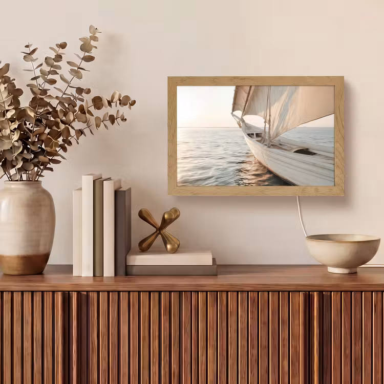 Zeilboot - Zee - Beige - Zon Light Box met kabel (Tafellamp) klein -sfeer2
