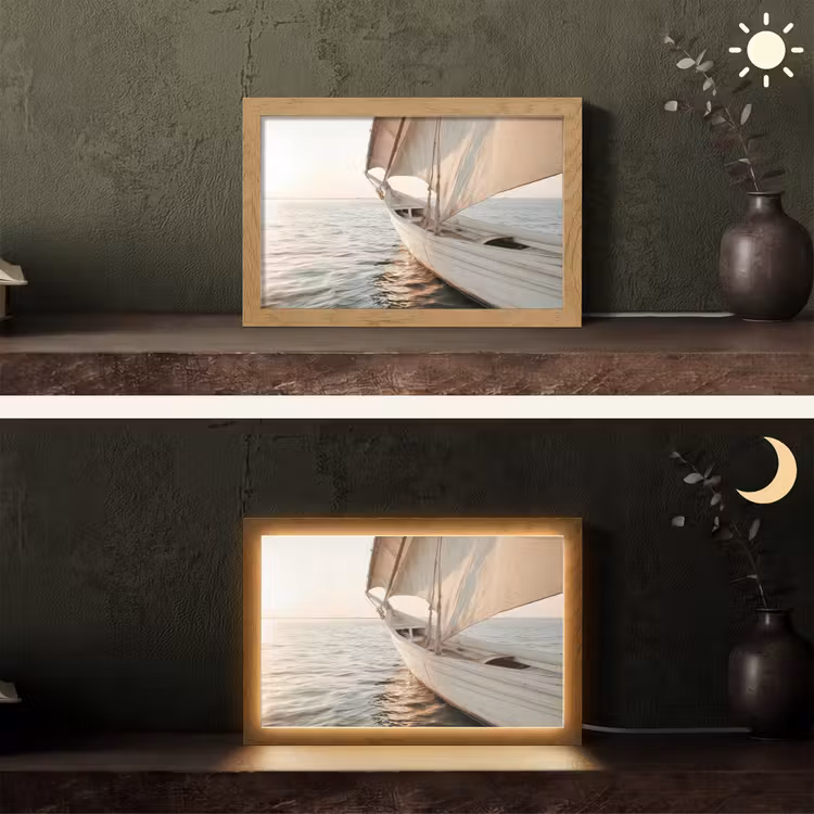 Zeilboot - Zee - Beige - Zon Light Box met kabel (Tafellamp) klein -sfeer3