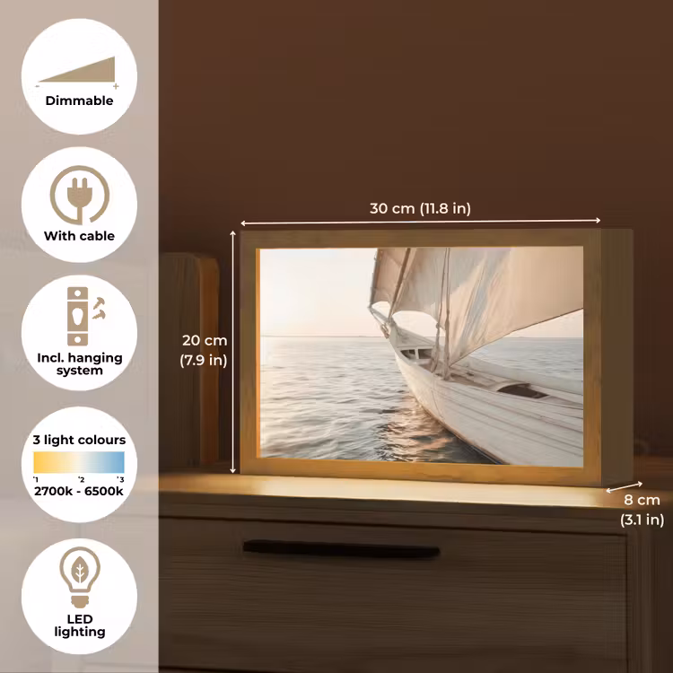 Zeilboot - Zee - Beige - Zon Light Box met kabel (Tafellamp) klein -USP_EN