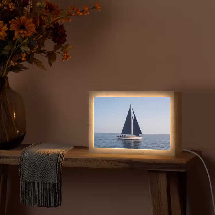 Zeilboot - Zee - Blauw Light Box met kabel (Tafellamp) klein -sfeer4
