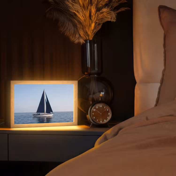 Zeilboot - Zee - Blauw Light Box met kabel (Tafellamp) klein -sfeer1