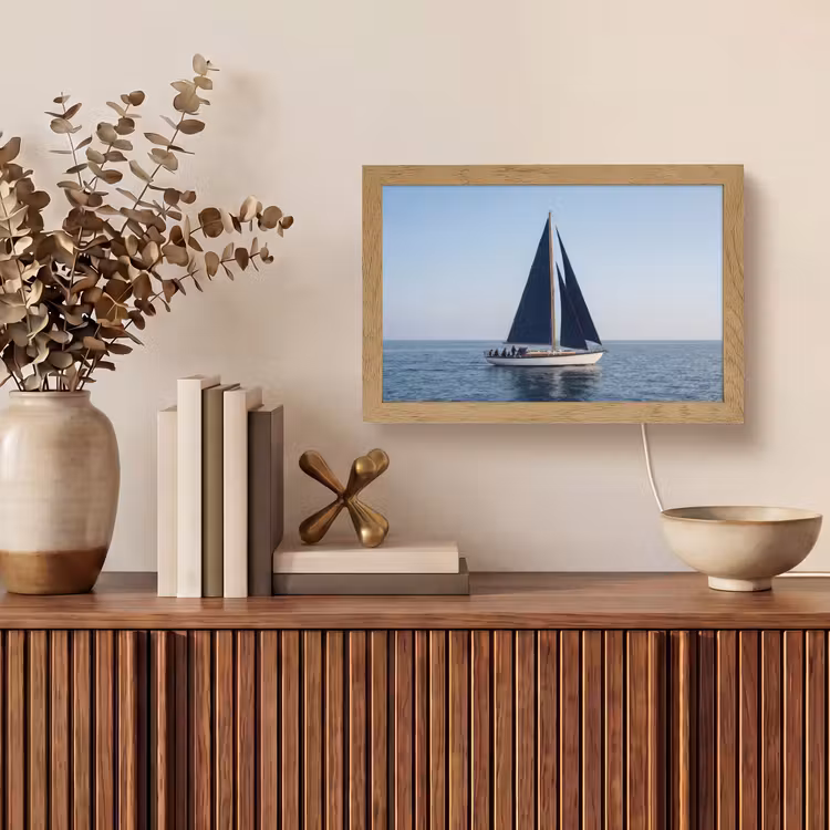 Zeilboot - Zee - Blauw Light Box met kabel (Tafellamp) klein -sfeer2