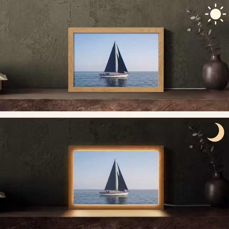 Zeilboot - Zee - Blauw Light Box met kabel (Tafellamp) klein -sfeer3