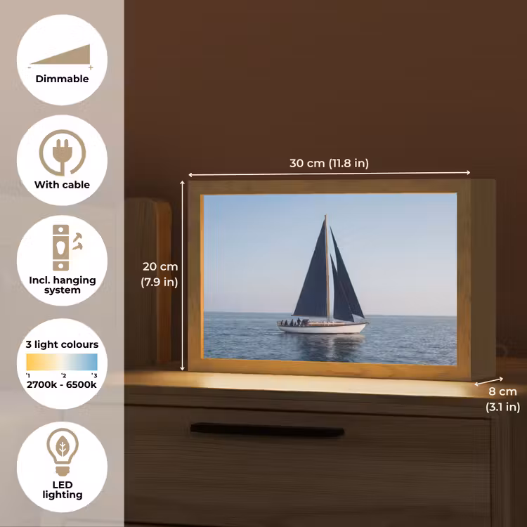 Zeilboot - Zee - Blauw Light Box met kabel (Tafellamp) klein -USP_EN