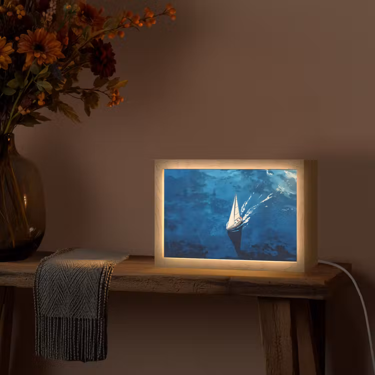 Zeilboot - Water - Abstract - Schaduw Light Box met kabel (Tafellamp) klein -sfeer4