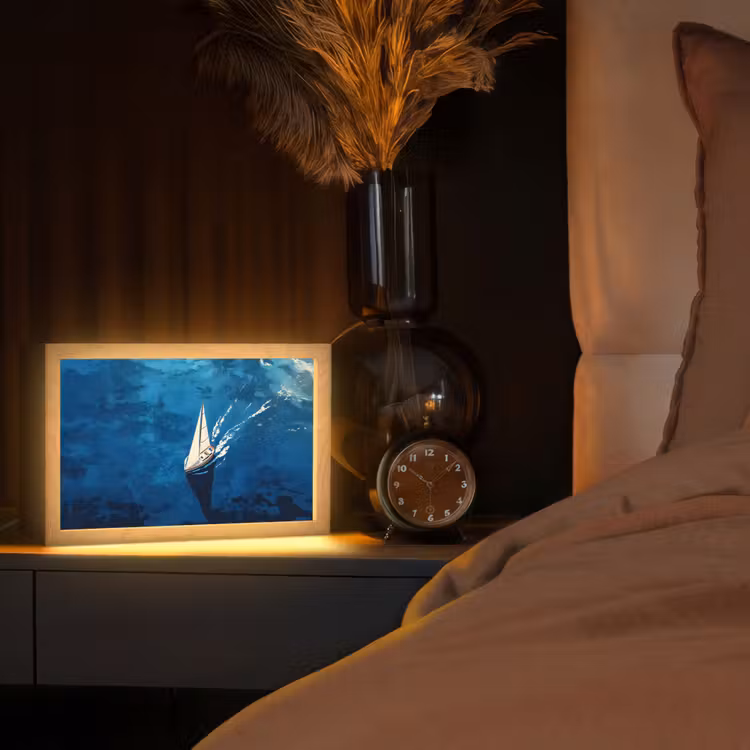 Zeilboot - Water - Abstract - Schaduw Light Box met kabel (Tafellamp) klein -sfeer1