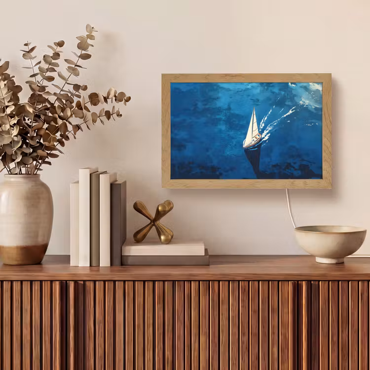 Zeilboot - Water - Abstract - Schaduw Light Box met kabel (Tafellamp) klein -sfeer2