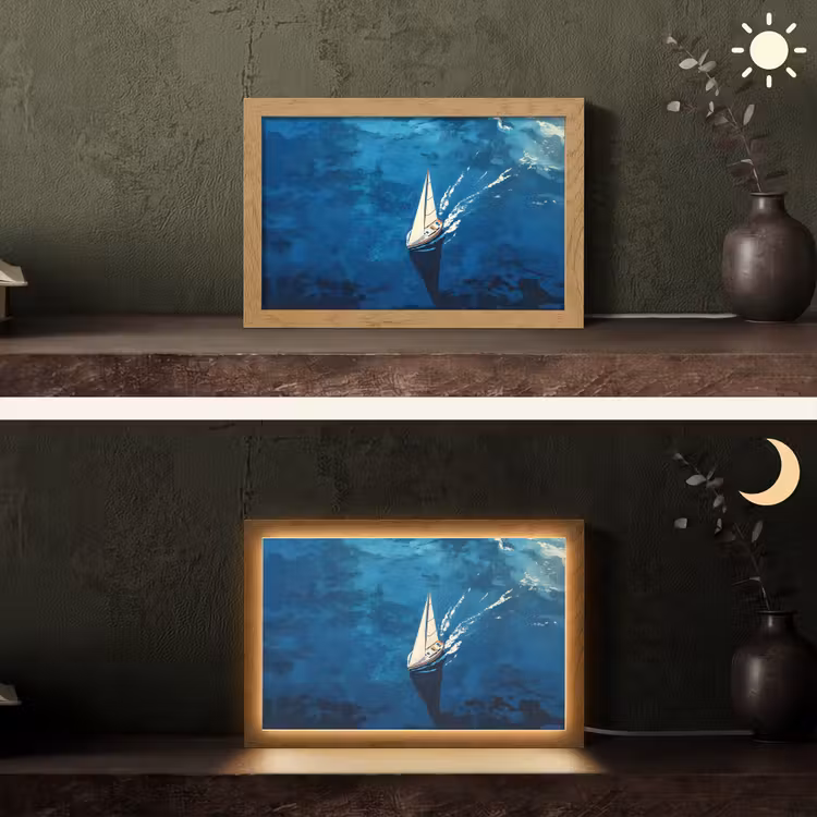 Zeilboot - Water - Abstract - Schaduw Light Box met kabel (Tafellamp) klein -sfeer3