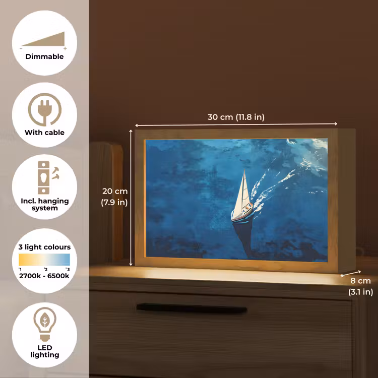 Zeilboot - Water - Abstract - Schaduw Light Box met kabel (Tafellamp) klein -USP_EN