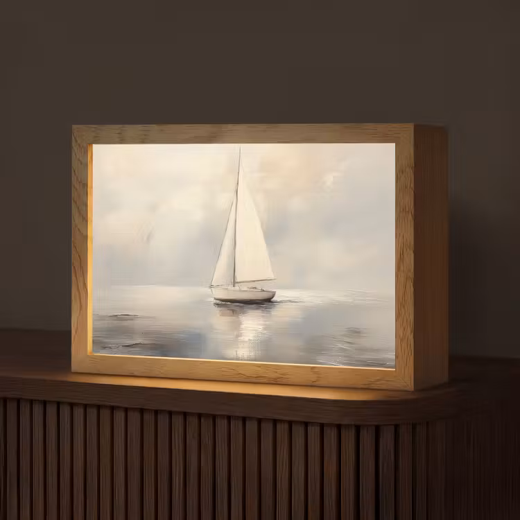 Zeilschip - Zee - Bewolkt Light Box met kabel (Tafellamp) klein -z3d_website