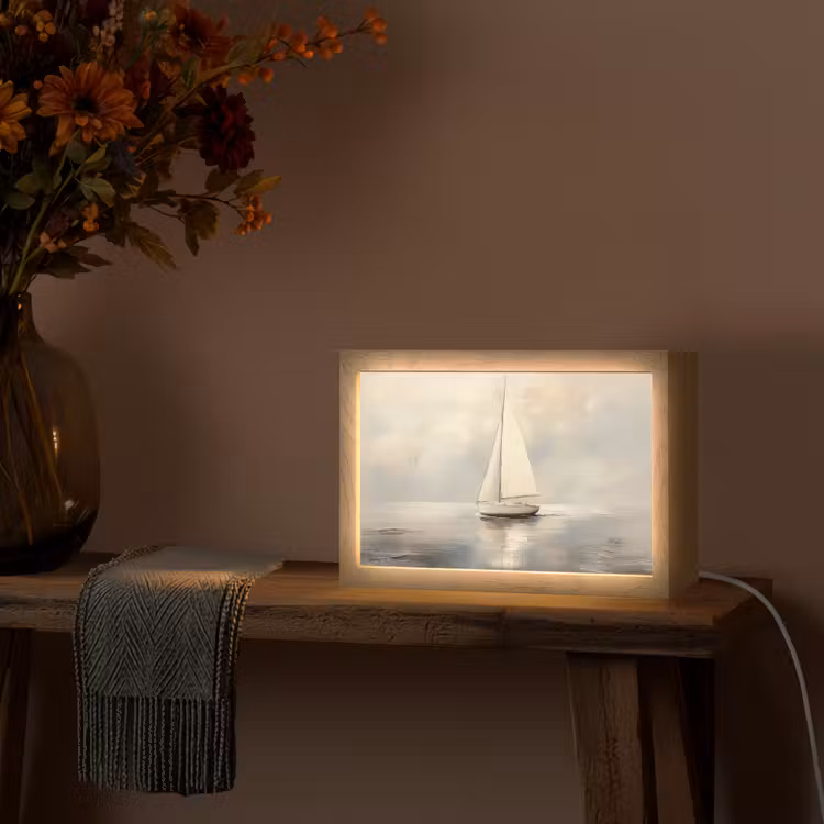 Zeilschip - Zee - Bewolkt Light Box met kabel (Tafellamp) klein -sfeer4