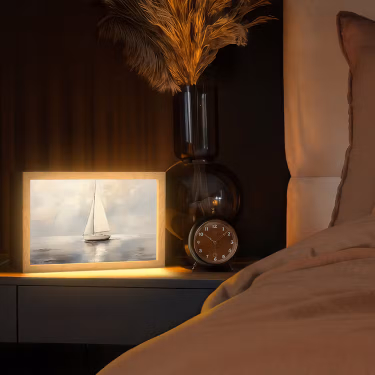 Zeilschip - Zee - Bewolkt Light Box met kabel (Tafellamp) klein -sfeer1