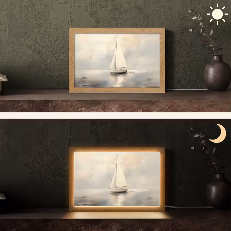 Zeilschip - Zee - Bewolkt Light Box met kabel (Tafellamp) klein -sfeer3