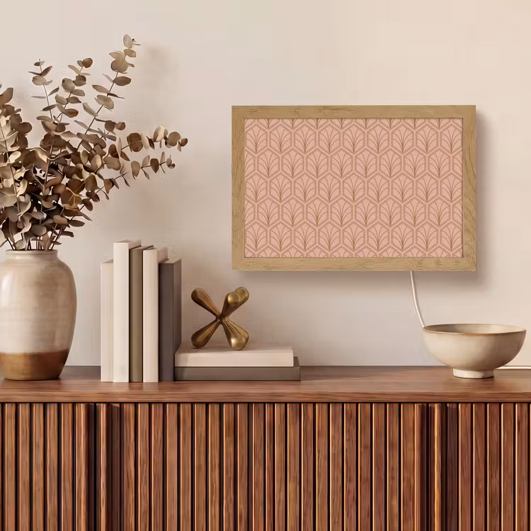 Zalmroze - Patroon - Geometrisch Light Box met kabel (Tafellamp) klein 924 -sfeer2