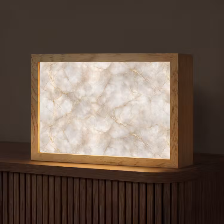 Zandkleurig - Marmer - Natuursteen Light Box met kabel (Tafellamp) klein 924 -z3d_website