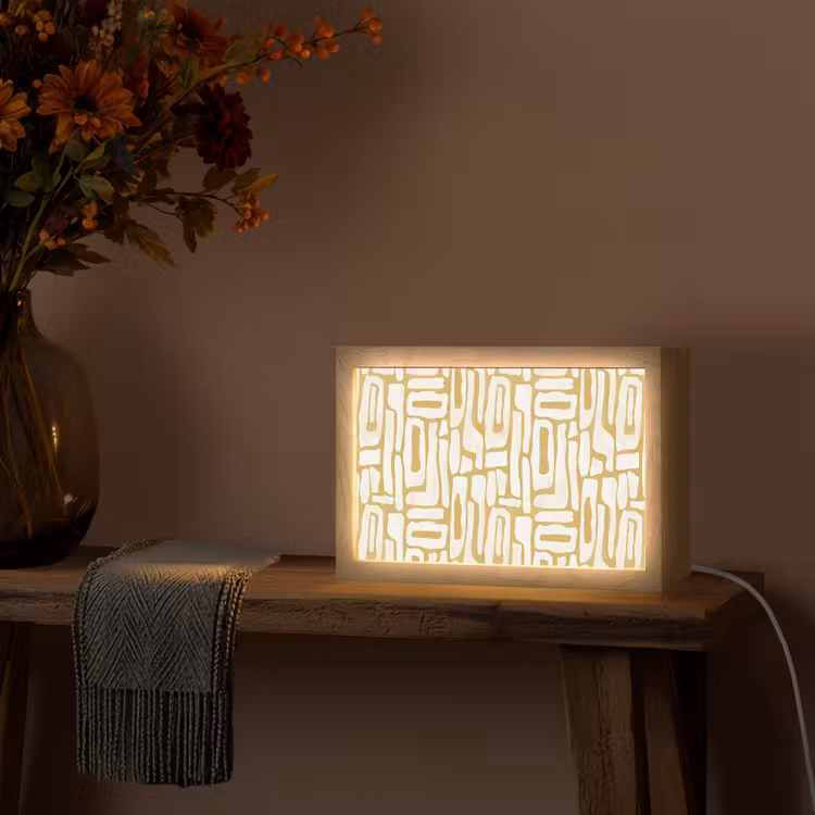 Zandkleur - Wit - Patroon Light Box met kabel (Tafellamp) klein 924 -sfeer4