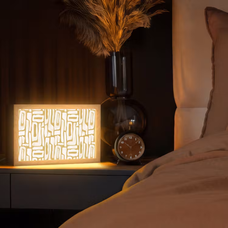 Zandkleur - Wit - Patroon Light Box met kabel (Tafellamp) klein 924 -sfeer1