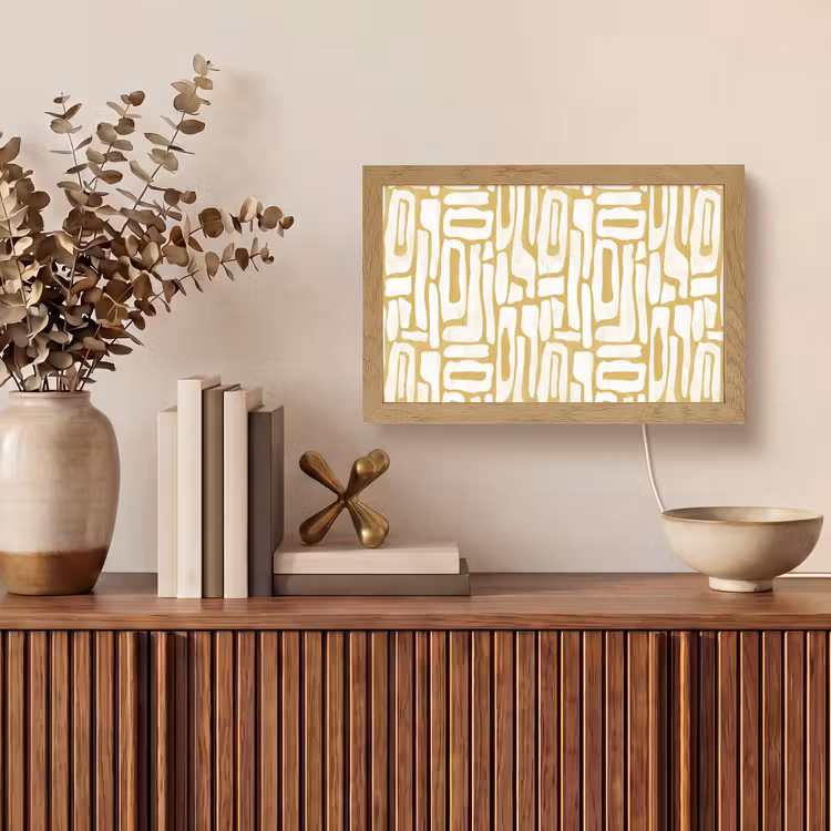 Zandkleur - Wit - Patroon Light Box met kabel (Tafellamp) klein 924 -sfeer2