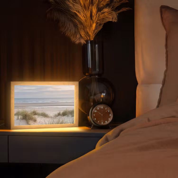 Zandstrand - Bewolkt - Duinen Light Box met kabel (Tafellamp) klein -sfeer1