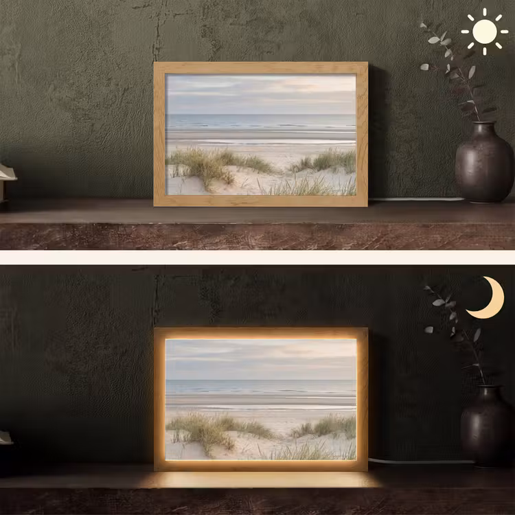 Zandstrand - Bewolkt - Duinen Light Box met kabel (Tafellamp) klein -sfeer3
