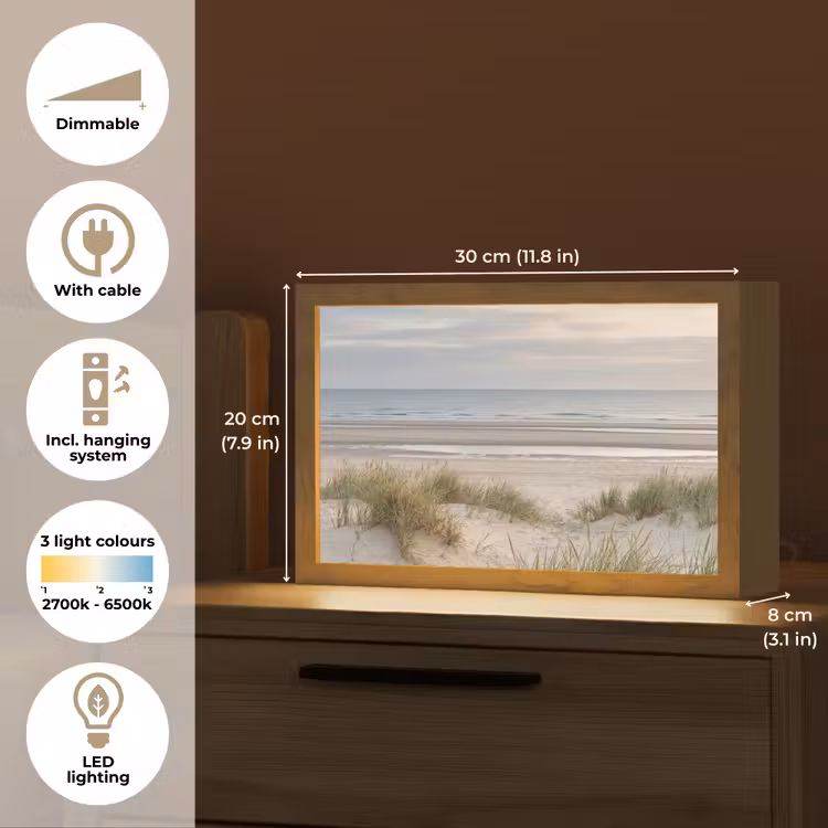 Zandstrand - Bewolkt - Duinen Light Box met kabel (Tafellamp) klein -USP_EN