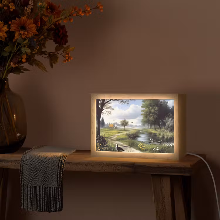 Zandpad - Groen landschap - Water Light Box met kabel (Tafellamp) klein -sfeer4