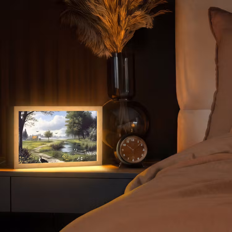 Zandpad - Groen landschap - Water Light Box met kabel (Tafellamp) klein -sfeer1