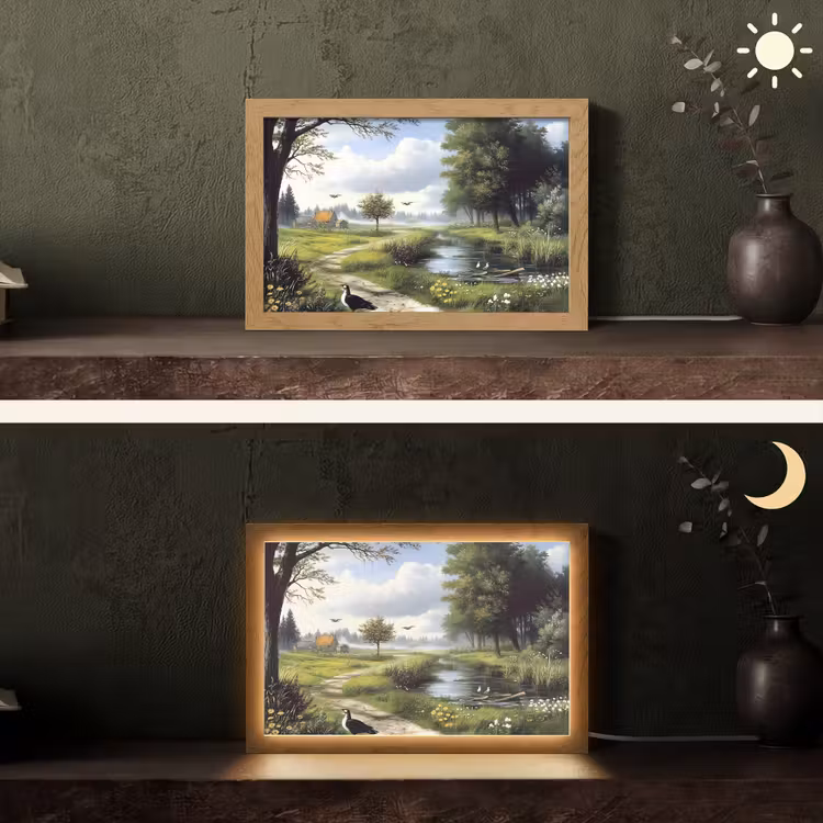 Zandpad - Groen landschap - Water Light Box met kabel (Tafellamp) klein -sfeer3