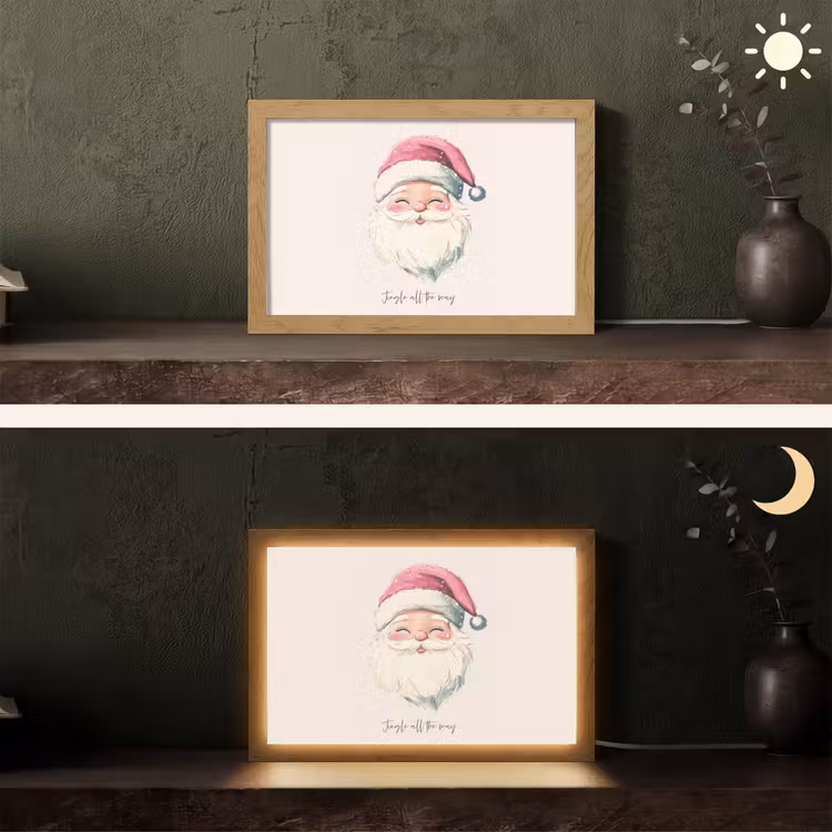 Kerstman - Kerst - Quote - Beige Light Box met kabel (Tafellamp) klein -sfeer3