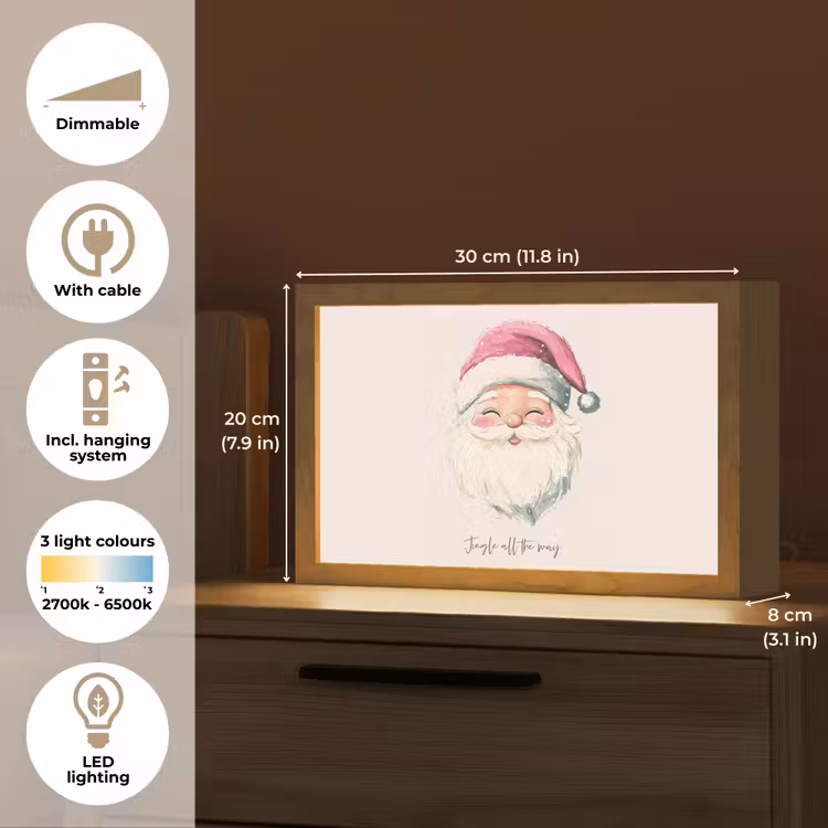 Kerstman - Kerst - Quote - Beige Light Box met kabel (Tafellamp) klein -USP_EN