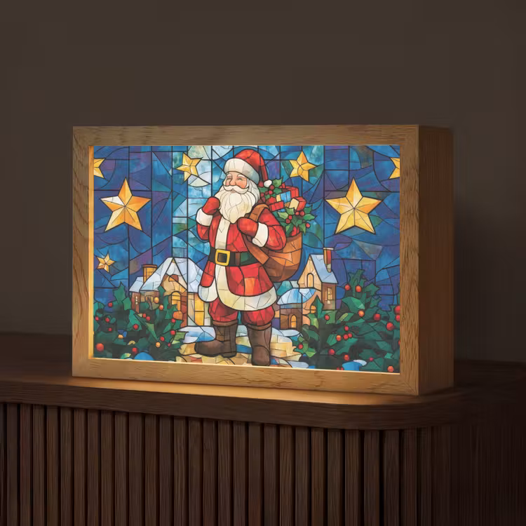 Kerstman - Glas - Kleurrijk Light Box met kabel (Tafellamp) klein -z3d_website