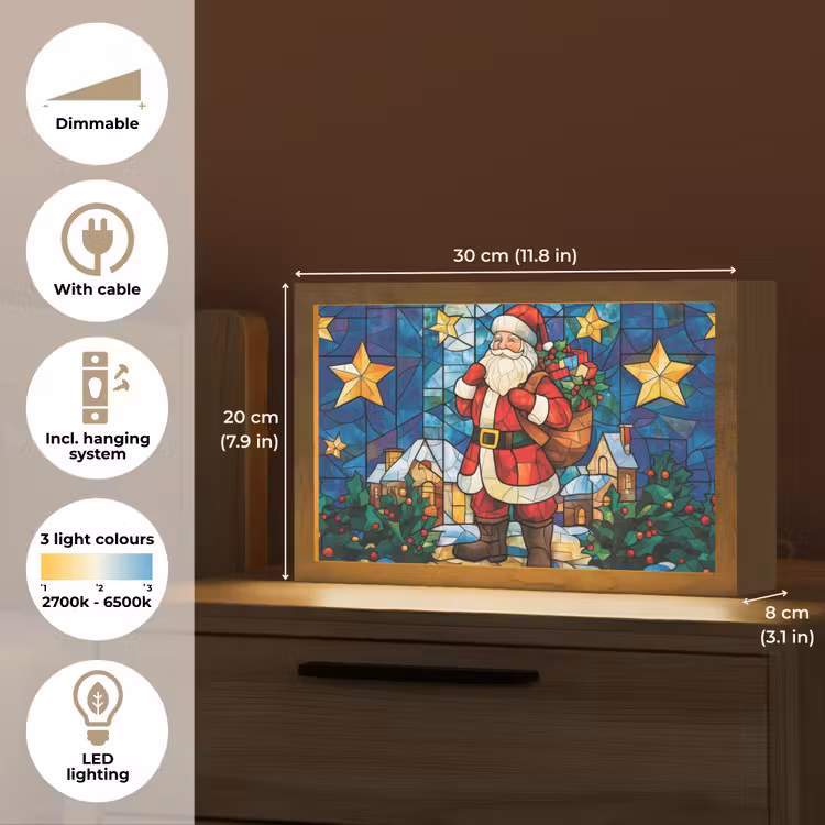 Kerstman - Glas - Kleurrijk Light Box met kabel (Tafellamp) klein -USP_EN